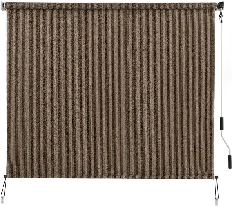 SMONTER Outdoor Sunshade Roller Shade 8'W x 6'H (96" Wx72 H), Exterior Cordless Roll Up Shades Blinds, UV Protection Shade Cloth with Crank Operation for Outside Windows Patio Porch Gazebo, Mocha - Image 1